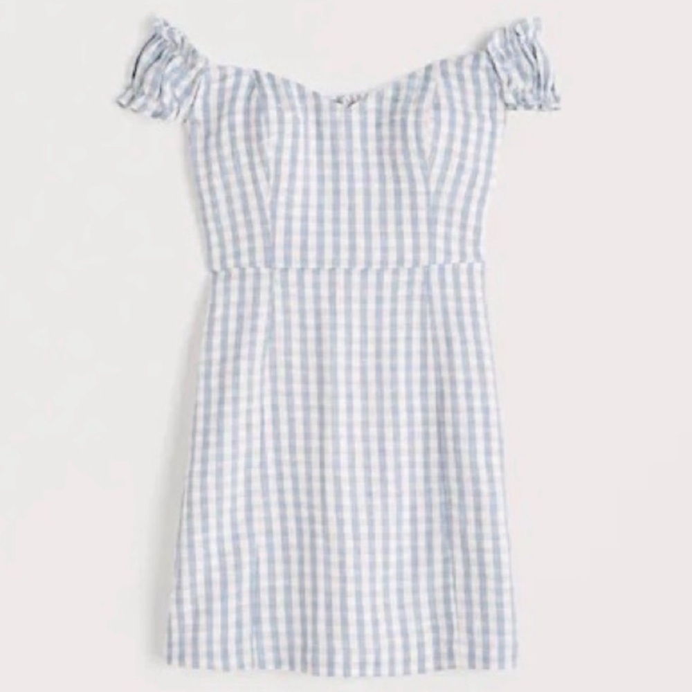 Abercrombie & Fitch Light Blue and White Checkered Dress Tall
